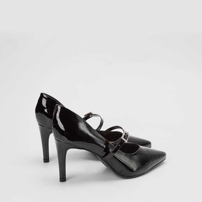 Scarpin Boneca Feminino Gabriela Salto Médio Fino Verniz Preto
