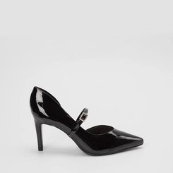 Scarpin Boneca Feminino Gabriela Salto Médio Fino Verniz Preto
