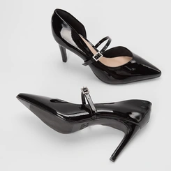 Scarpin Boneca Feminino Gabriela Salto Médio Fino Verniz Preto