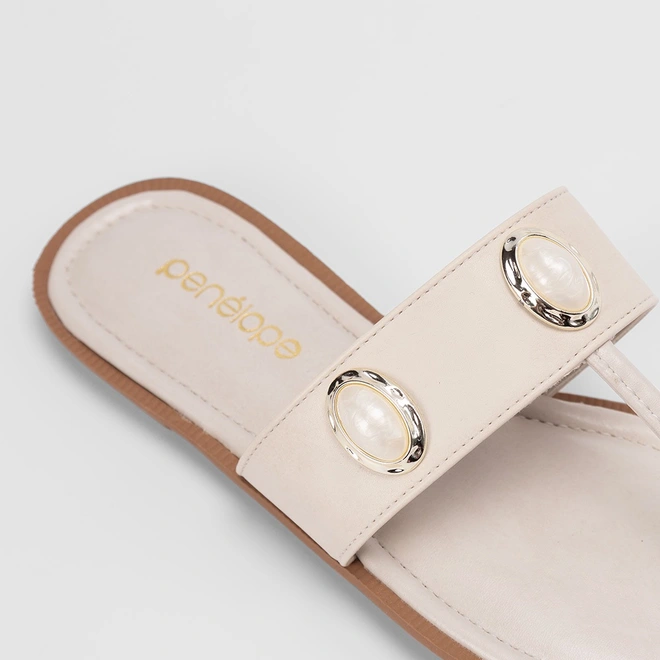 Rasteira Feminina Penélope Pedraria Off White