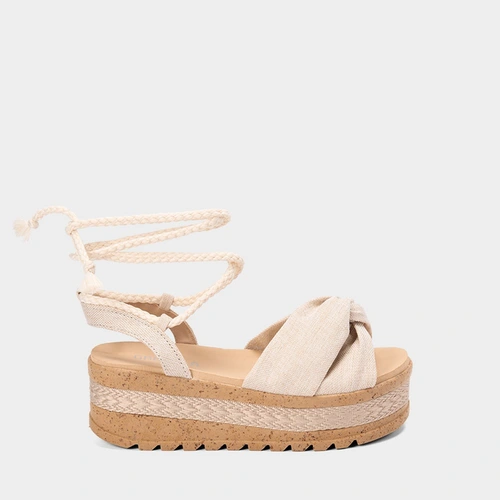 Sandália Plataforma Feminina Gabriela Amarração Corda Linho Off White