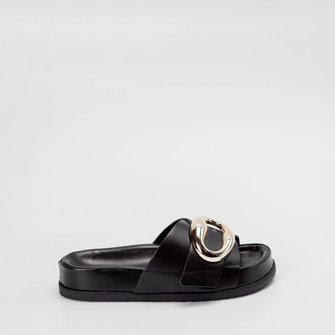Tamanco Rasteiro Feminino Gabriela Detalhe Bold Preto