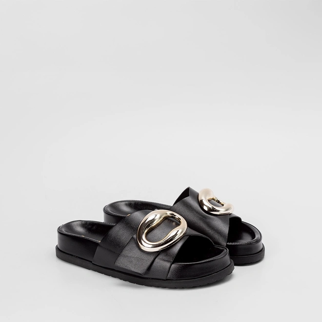 Tamanco Rasteiro Feminino Gabriela Detalhe Bold Preto
