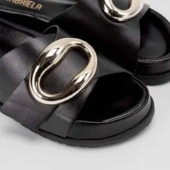 Tamanco Rasteiro Feminino Gabriela Detalhe Bold Preto