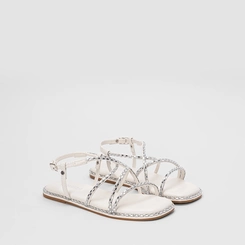 Sandália Rasteira Feminina Gabriela Multitiras Detalhe Pedraria Off White