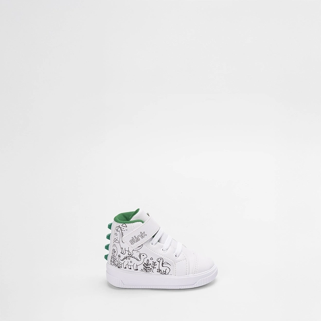 Tênis Casual Cano Alto Bebê Slink Goods + Brinde 6 Canetinhas Branco & Verde