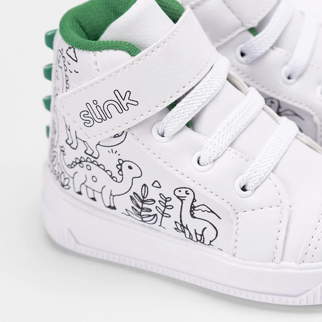 Tênis Casual Cano Alto Bebê Slink Goods + Brinde 6 Canetinhas Branco & Verde