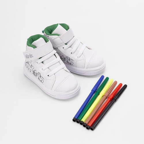 Tênis Casual Cano Alto Bebê Slink Goods + Brinde 6 Canetinhas Branco & Verde