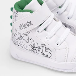 Tênis Casual Cano Alto Bebê Slink Goods + Brinde 6 Canetinhas Branco & Verde