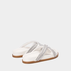 Rasteira Feminina Gabriela Tiras Cruzada Strass Off White