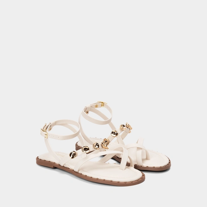 Sandália Rasteira Feminina Gabriela Rebite & Tachas Off White