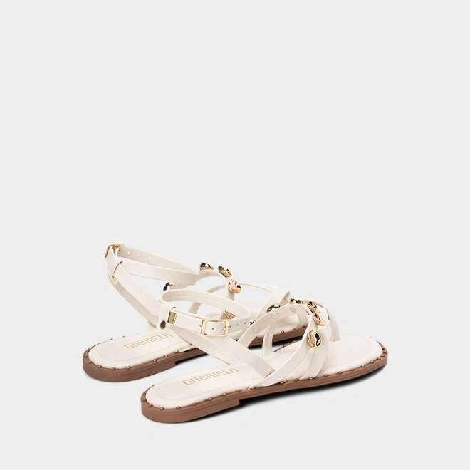 Sandália Rasteira Feminina Gabriela Rebite & Tachas Off White