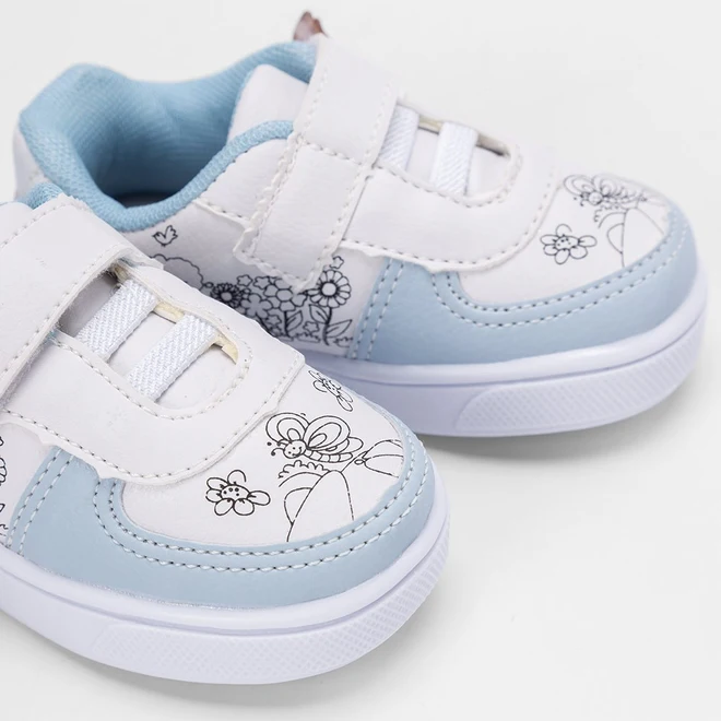 Tênis Casual Bebê Slink Goods Borboleta + Brinde 6 Canetinhas Branco & Vermelho