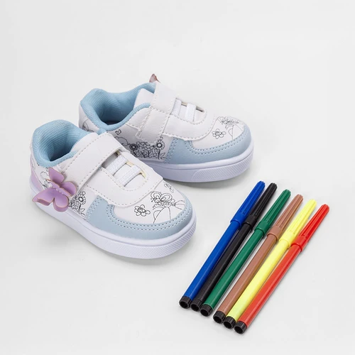 Tênis Casual Bebê Slink Goods Borboleta + Brinde 6 Canetinhas Branco & Vermelho