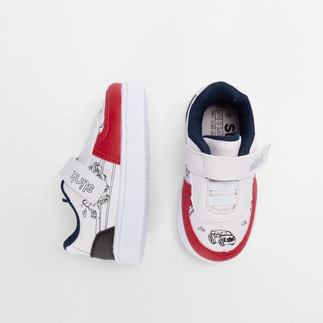 Tênis Casual Bebê Slink Goods + Brinde 6 Canetinhas Branco & Vermelho