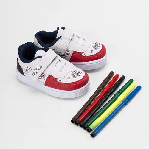 Tênis Casual Bebê Slink Goods + Brinde 6 Canetinhas Branco & Vermelho