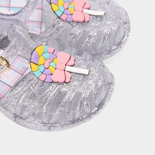 Sandália Aranha Bebê Charmosinha Chic Pirulito Glitter Prata