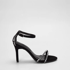 Sandália Feminina Via Marte Salto Alto Fino Detalhe Pedraria Nobuck Preto