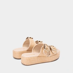 Tamanco Feminino Via Marte Tiras Duplas Fivela Ráfia Bege