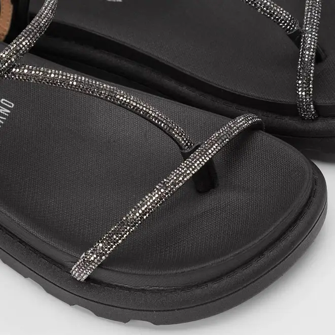 Sandália Rasteira Feminina Vizzano Tiras Strass Preto