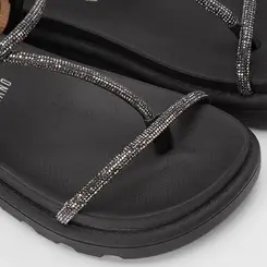 Sandália Rasteira Feminina Vizzano Tiras Strass Preto