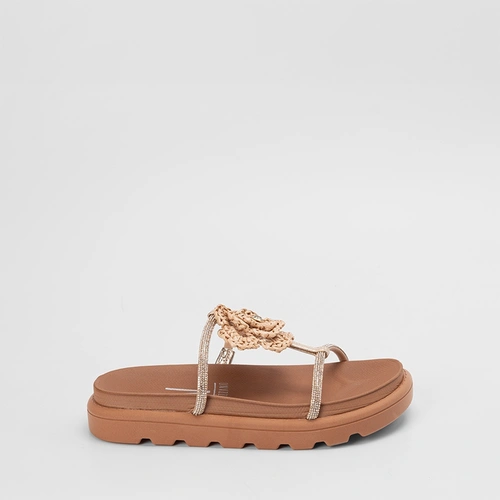 Tamanco Papete Feminina Vizzano Detalhe Flor Ráfia Strass Bege