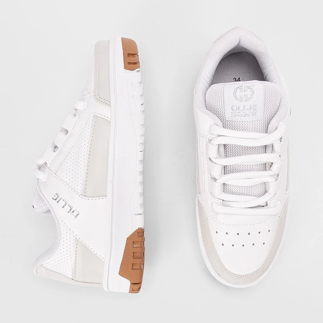 Tênis Casual Feminino Ollie Street Branco & Cinza