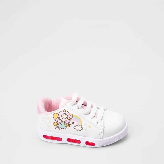 Tênis Casual Bebê Gabrielinha Fadinha Recorte Glitter Com Led Branco