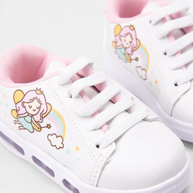 Tênis Casual Bebê Gabrielinha Fadinha Recorte Glitter Com Led Branco