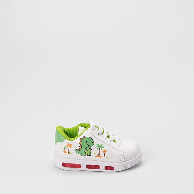 Tênis Casual Bebê Vertus Dinossauro Com Led Branco
