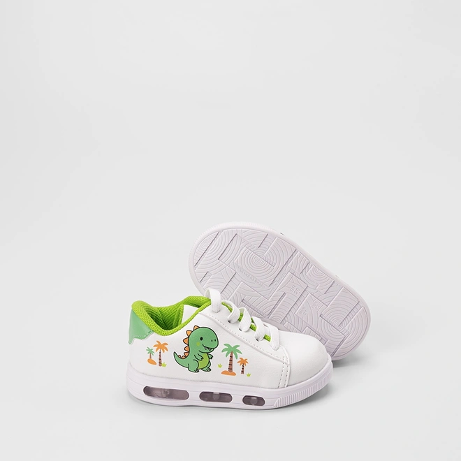 Tênis Casual Bebê Vertus Dinossauro Com Led Branco