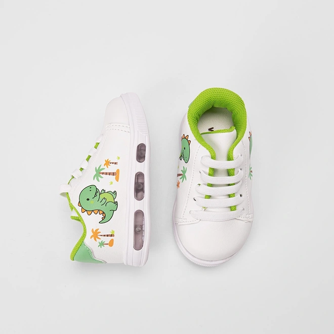 Tênis Casual Bebê Vertus Dinossauro Com Led Branco