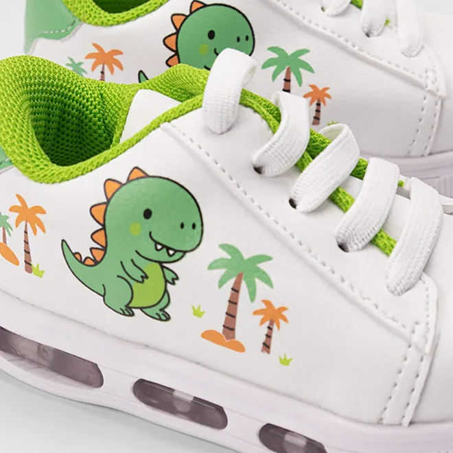 Tênis Casual Bebê Vertus Dinossauro Com Led Branco