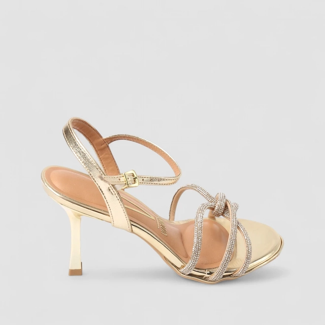 Sandália Feminina Vizzano Original Salto Alto Strass Ouro