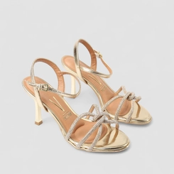 Sandália Feminina Vizzano Original Salto Alto Strass Ouro