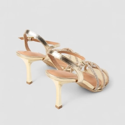 Sandália Feminina Vizzano Original Salto Alto Strass Ouro