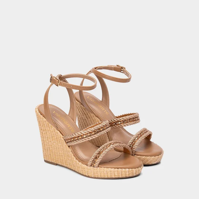Sandália Feminina Via Marte Ráfia Detalhe Strass & Pedraria Nude