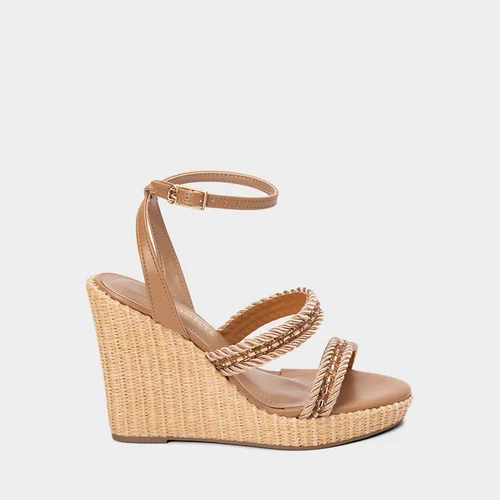 Sandália Feminina Via Marte Ráfia Detalhe Strass & Pedraria Nude