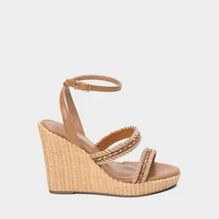 Sandália Feminina Via Marte Ráfia Detalhe Strass & Pedraria Nude