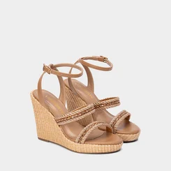 Sandália Feminina Via Marte Ráfia Detalhe Strass & Pedraria Nude
