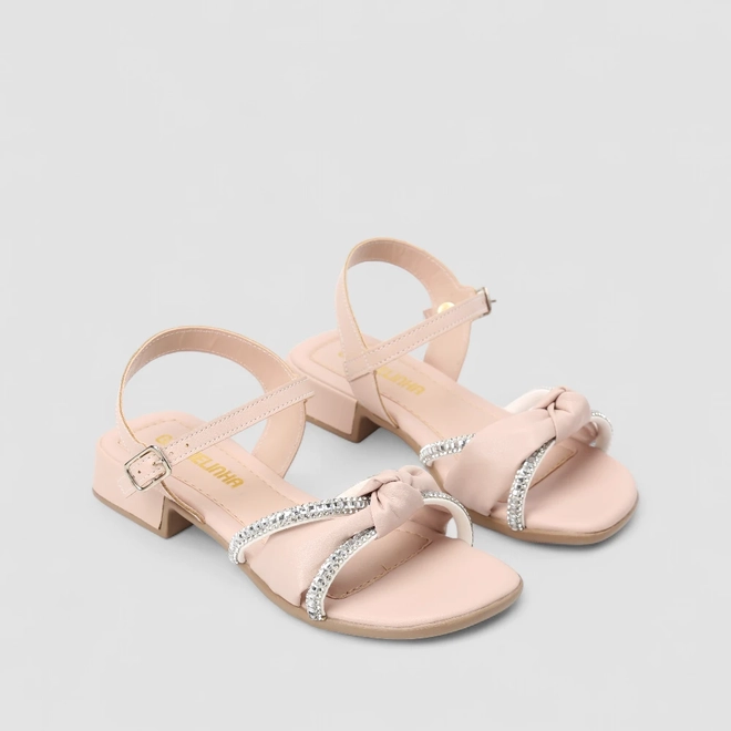 Sandália Infantil Gabrielinha Strass Laço Cruzado Rosa