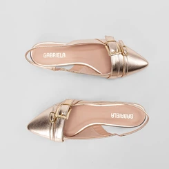 Sapatilha Slingback Feminina Gabriela Tiras Fivelas Metalizado Ouro