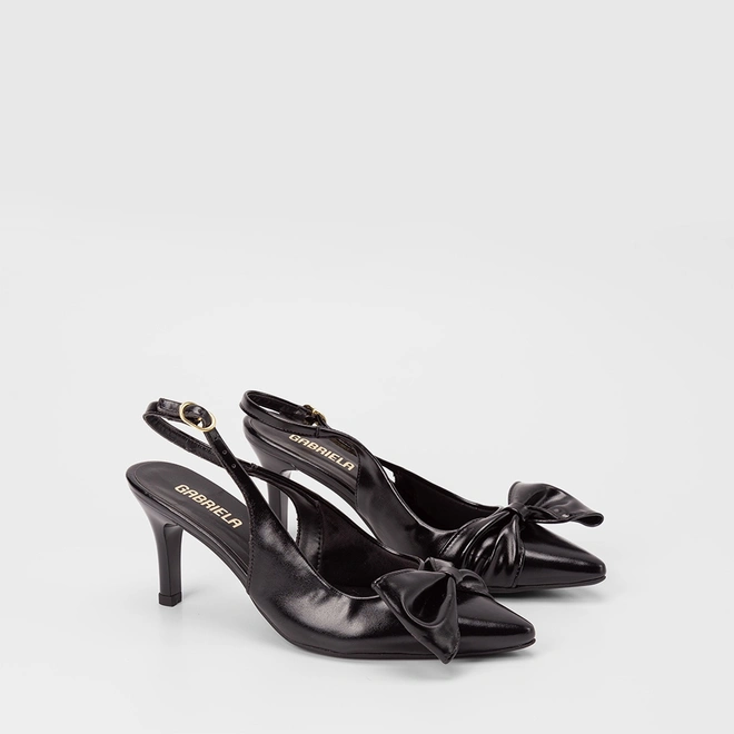 Scarpin Slingback Feminino Gabriela Detalhe Laço Preto