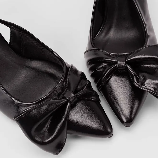 Scarpin Slingback Feminino Gabriela Detalhe Laço Preto