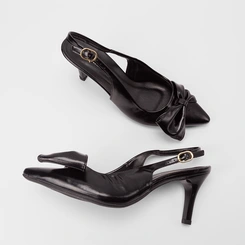Scarpin Slingback Feminino Gabriela Detalhe Laço Preto