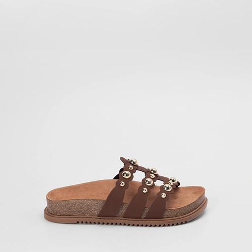 Tamanco Rasteiro Feminino Beira Rio Com Aplicações Nobuck Marrom