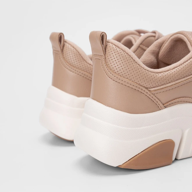 Tênis Casual Feminino Modare Ultraconforto Detalhe Metalizado Bege