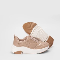 Tênis Casual Feminino Modare Ultraconforto Detalhe Metalizado Bege