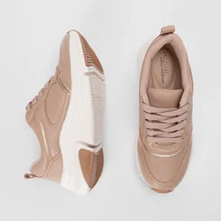 Tênis Casual Feminino Modare Ultraconforto Detalhe Metalizado Bege