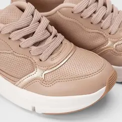 Tênis Casual Feminino Modare Ultraconforto Detalhe Metalizado Bege